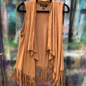 Brand new suede tan cardigan with fringe details